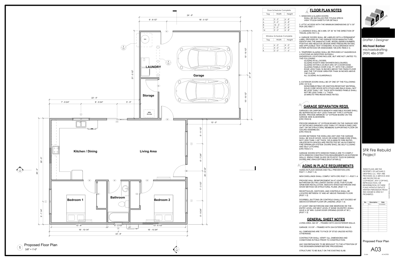 New single-family home permit plan sheet, Yucca Valley CA
